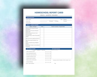 Grade 2 Elementary Homeschool Q1-Q4 - Report Card Template | Editable, Printable (PDF DOC)