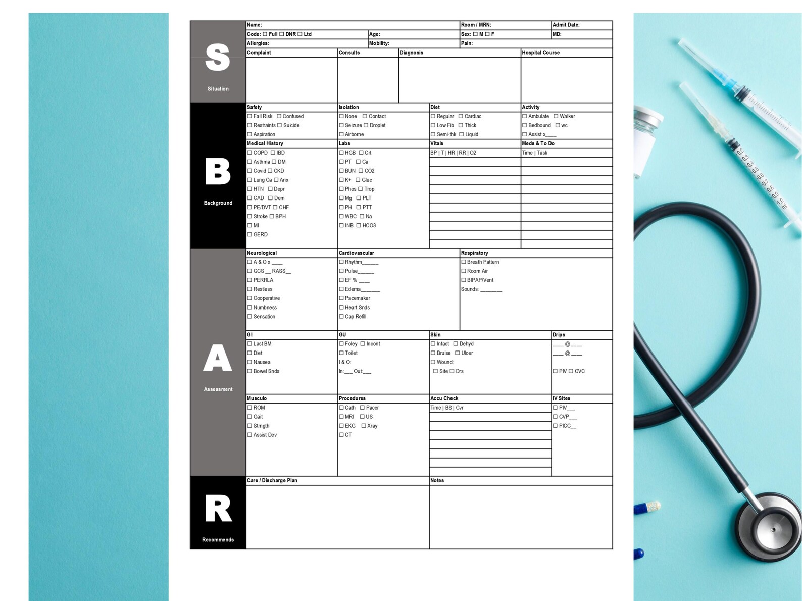 SBAR Nursing Report Sheet | Nurse Handoff Template (printable PDF ...