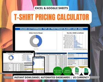 T-Shirt Pricing Calculator Spreadsheet | Accurate Cost & Profit Calculators for Apparel | Small Business Pricing Tool