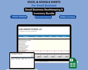 Buchhaltung & Bestands-Bundle für kleine Unternehmen | 20 Vorlagen für Excel und Google Sheets