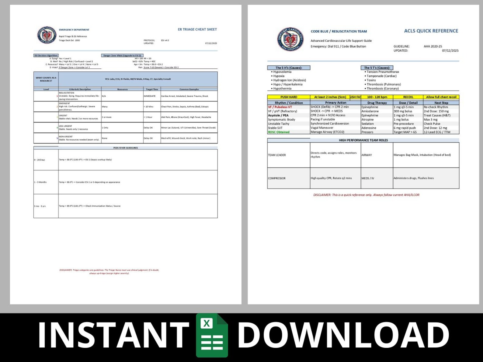 Nursing ER Cheat Sheet Bundle | Digital Excel and Printable - Etsy