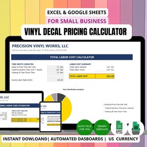 Priskalkylator för vinyldekaler | Kalkylblad för kostnader och vinst för småföretag (digital nedladdning)