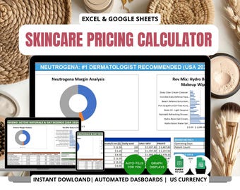 Skincare Pricing Calculator Spreadsheet | Accurate Cost & Profit Calculators for Cosmetics | Small Business Pricing Tool
