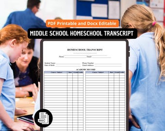Homeschool Transcript Template | Middle & High School, Editable PDF DOCX