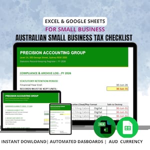 Australian Small Business Tax Checklist | GST BAS PAYG Planner | Accounting Organizer | Excel Digital Download