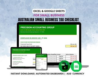 Lista de verificación de impuestos para pequeñas empresas australianas / Planificador GST BAS PAYG / Organizador contable / Descarga digital de Excel