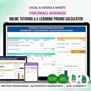 Online Tutoring & E-Learning Pricing Calculator | Excel Sheet, Automated, Professional Tool for Tutors