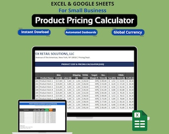 Product Pricing Calculator Spreadsheet – Profit Margin, Cost Breakdown & Smart Pricing Tool for Small Businesses