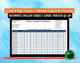 Grade 9 English Gradebook – Automatic Tracker, Printable & Digital