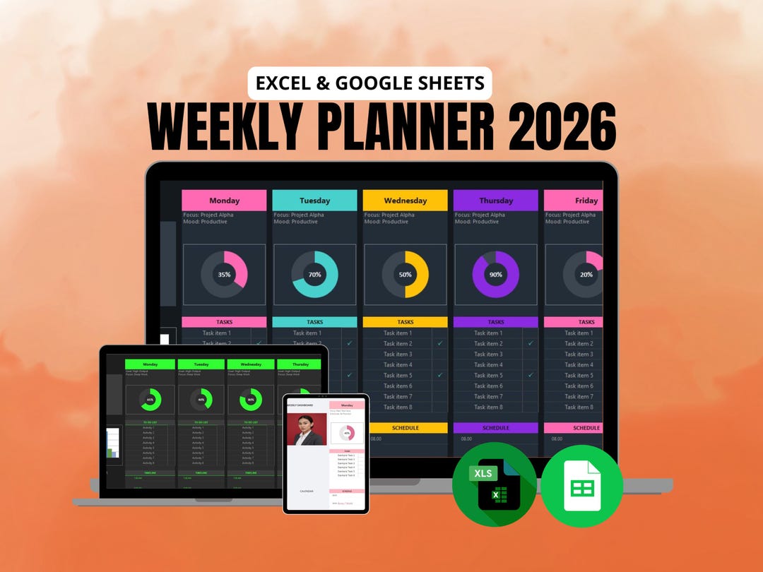 Weekly Planner 2026 | ADHD Schedule Template (google Sheets & Excel) - Etsy