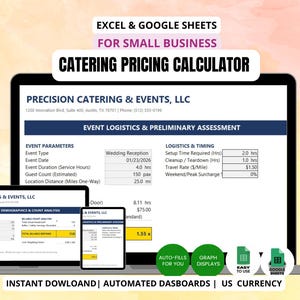 Catering Pricing Calculator Spreadsheet | Food Cost, Labor Profit Tool for Caterers, Chefs & Food Businesses