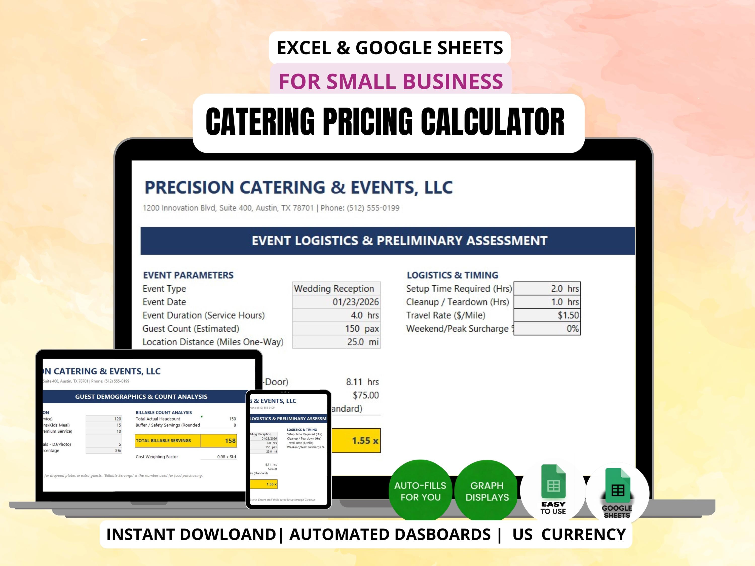 catering spreadsheet template Images High Quality... Catering Pricing Calculator Spreadsheet | Food Cost, Labor Profit Tool ...