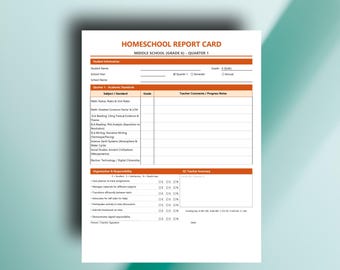 Grade 6 Middle Homeschool Q1-Q4 - Report Card Template | Editable, Printable (PDF DOC)