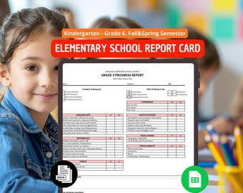Elementary School Report Card Template | K-6 Fall & Spring (DOCX, Excel)