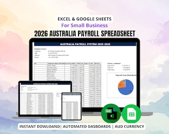 2026 Australia Payroll Spreadsheet | Excel & Google Sheets (Digital Download)