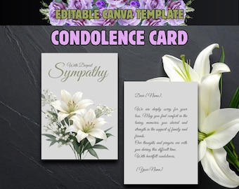 CONDOLENCE CARD Template – Editable in Canva | Sympathy Card, Instant Download, Customizable Digital Greeting