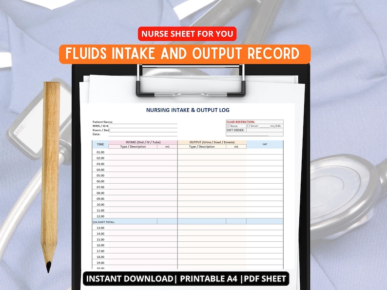 Fluids Intake and Output Record | Nursing I&O Log - PDF and Excel Sheet ...