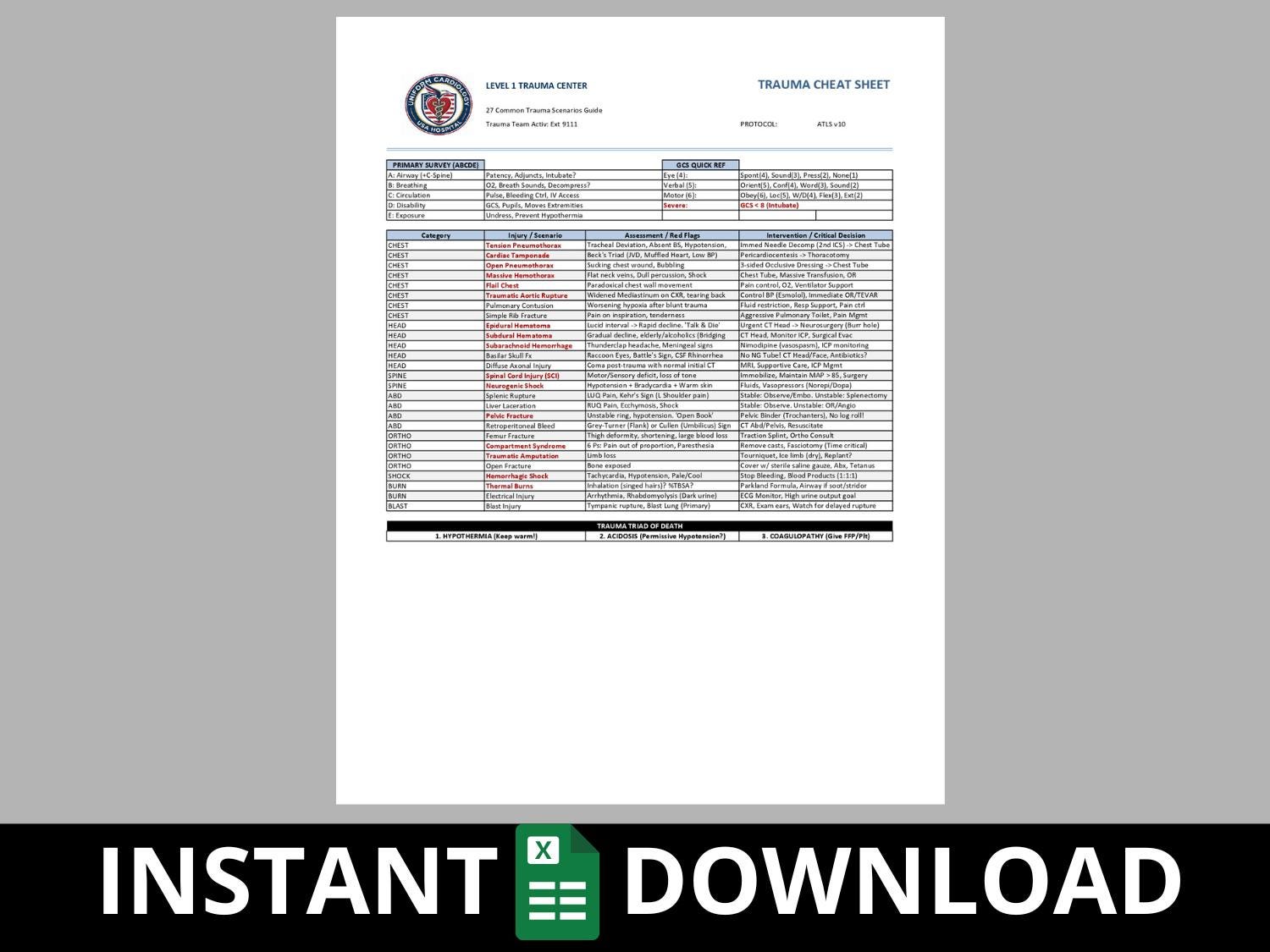 Nursing ER Cheat Sheet Bundle | Digital Excel and Printable - Etsy