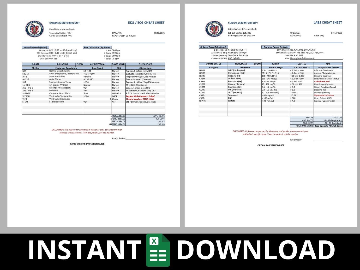 Nursing ER Cheat Sheet Bundle | Digital Excel and Printable - Etsy
