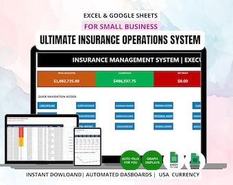 Ultimate Insurance Operations System | 20 Professional Insurance Templates | Claims, Policies, CRM, Commissions, KPI Dashboard