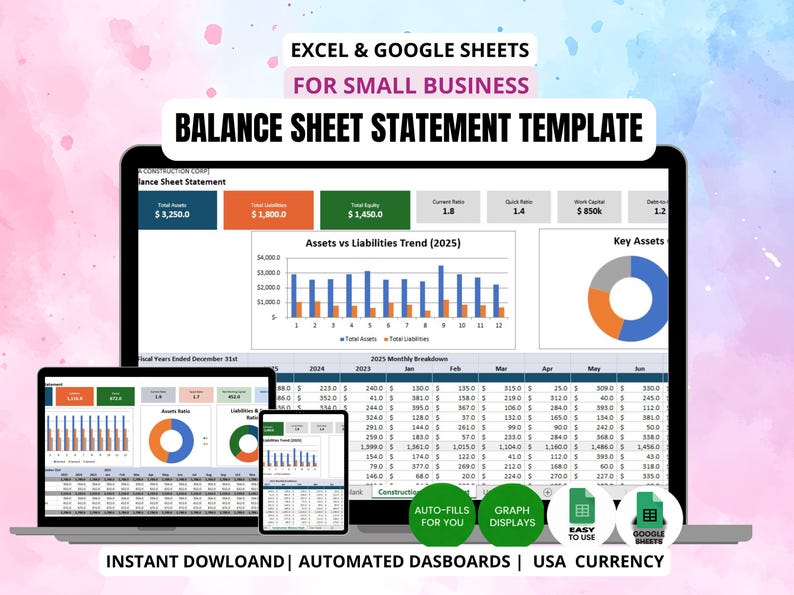 Balance Sheet Template | Automatic Financial Dashboard (microsoft Excel ...