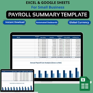 Lönesammanfattningsmallpaket | HR-rapportark | Excel och Google Sheets | Företagsekonomisk spårning