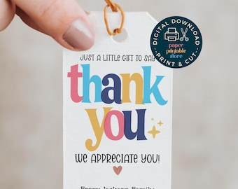 Personalisierte Dankeschön-Geschenkanhänger Druckbare Lehrer Wertschätzung Tag Bearbeitbare Dankeschön-Tag Digitaler Download Benutzerdefinierter Favor Tag