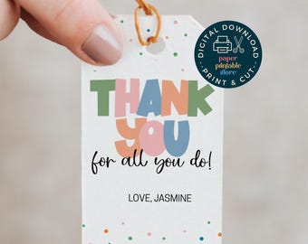 Personalisierte Dankeschön-Geschenkanhänger Druckbare Lehrer Wertschätzung Tag Mitarbeiter Bearbeitbare Dankeschön-Tag Digitaler Download Benutzerdefinierter Favor Tag