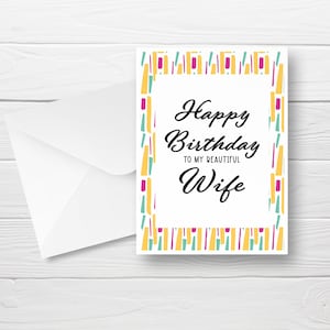 Cartão de aniversário para esposa, feliz aniversário para esposa, cartão para impressão, download instantâneo. Confira!