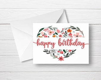 Printable Birthday Card, Happy Birthday, Birthday Card For Her, Greeting Card for GrandMa, Floral Birthday Card. Check it out!