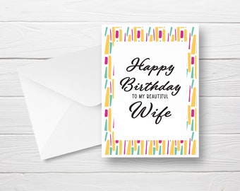 Birthday Card Wife, Happy Birthday Wife, Printable Card, Instant Download. Check it out!