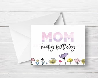 Mom Birthday Card Printable Happy Birthday Mom Floral Card Digital Download Greeting Card Watercolor Flower Birthday Card for Mother