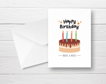 Birthday Card Printable, Happy Birthday Card, Make A Wish. Instant Download. Check this out!