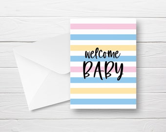 Welcome Baby Printable Card, Baby Shower Card, Baby Girl, Baby Boy, New Parent, Congratulations Card, Neutral Baby Card, Instant Download