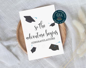 Abschlusskarte, druckbare Karte für bestandene Graduiertenkarte, minimalistische Abschlusskarte, Abenteuer beginnt