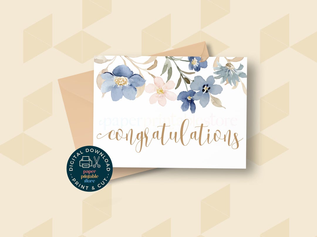 Congratulations Greeting Card | Elegant Floral Print Card | Instant ...