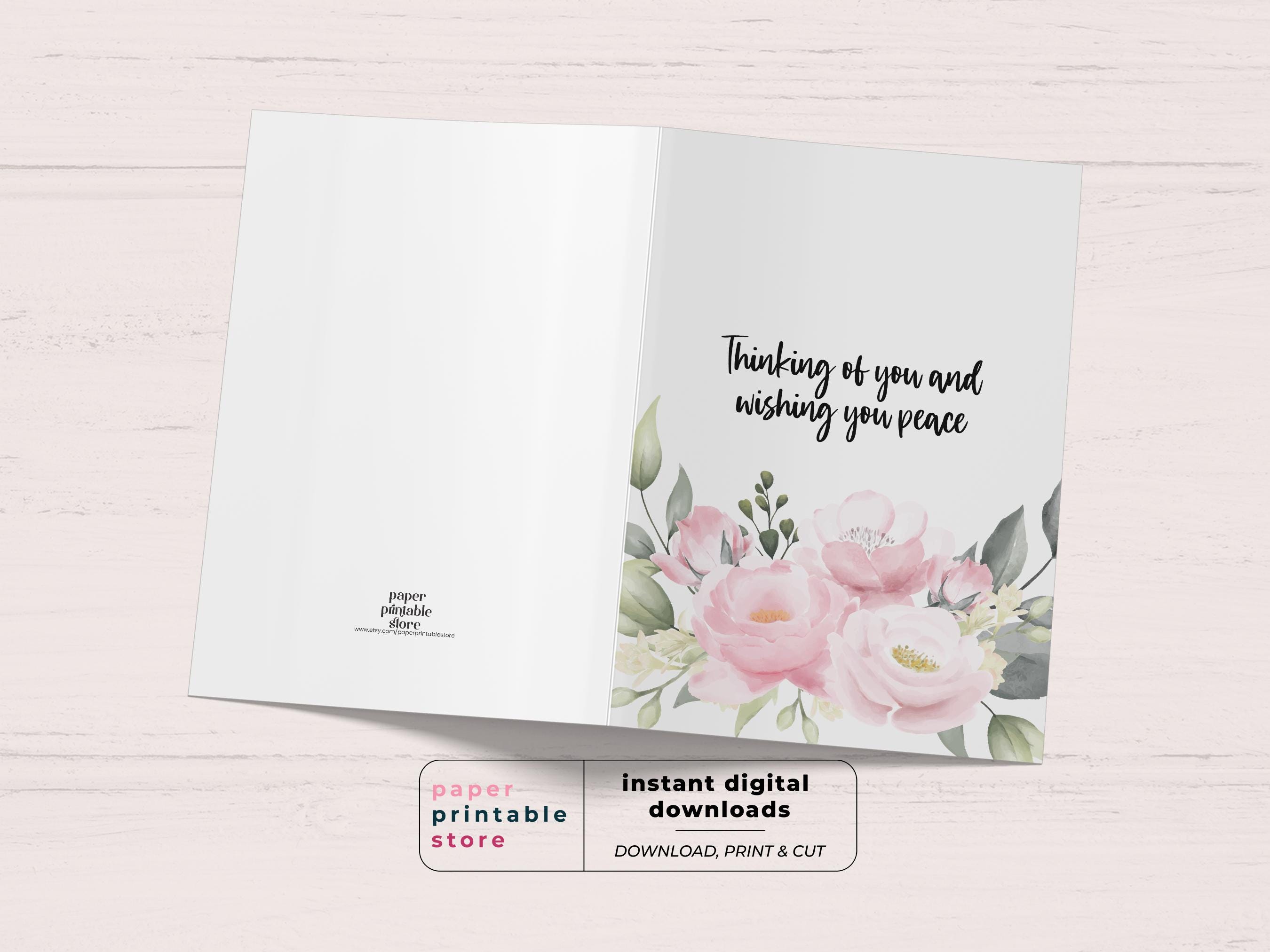 Thinking of You Sympathy Card Printable, Floral Condolence Card, Loss ...