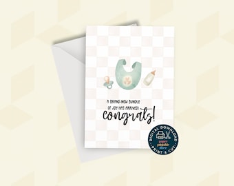 Neue Baby Karte zum Ausdrucken | Baby Shower Glückwünsche Karte | Neutraler Bündel Freuden Gruß | Digitaler Download