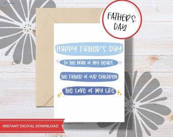 Tarjeta del Día del Padre de parte de la esposa, tarjeta imprimible, descarga instantánea, tarjeta para el esposo, tarjeta de felicitación