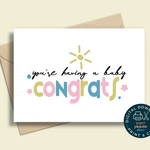 Je hebt een afdrukbare babykaart, een wenskaart voor een babyshower, een nieuwe baby, een Instant Download-kaart