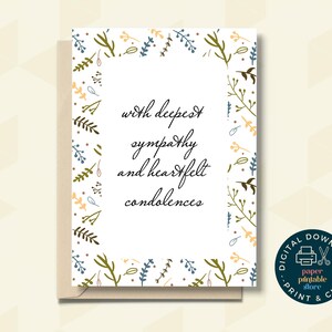 carte de sympathie | Carte de condoléances imprimable | Carte à téléchargement immédiat | carte de vœux pour le deuil | Carte de deuil