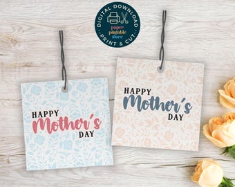 Blumen Muttertag Geschenkanhänger, Minimalistischer Muttertag Tags, Aufkleber, druckbare Geschenkanhänger (Digitaler Download)