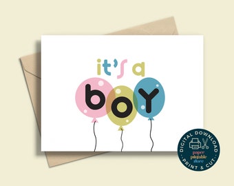 Printable It's A Boy Baby Card, Baby Shower Card, New Baby, Instant Download Card, Greeting Card