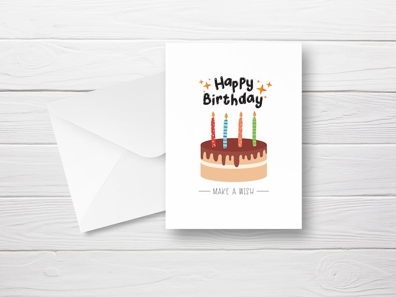 Birthday Card Printable Happy Birthday Card Make A Wish Etsy Birthday Card Printable Happy Birthday Card Make A Wish Etsy