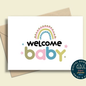 Welkom baby afdrukbare kaart, baby shower wenskaart, nieuwe baby, instant downloadkaart