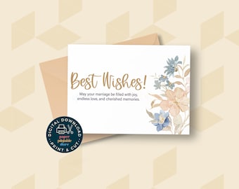 Minimalistische Hochzeitskarte wünscht Paar Gruß Aquarell geblümt (Digitaler Download)