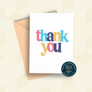 Tarjeta de agradecimiento imprimible / Descarga instantánea / Tarjeta de agradecimiento colorida / Tarjeta perfecta para cualquier ocasión