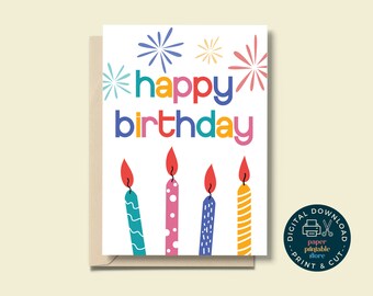 Printable Colorful Birthday Card, Printable Birthday Card, Instant Download Birthday Card, Colorful Greeting Card