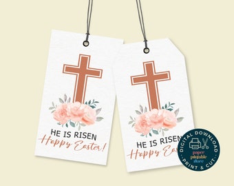 He is Risen Easter Tag, Religious Easter Favor Tag, Happy Easter Printable Tag, Easter Gift Tag, Instant Download