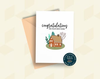 Tarjeta de felicitación imprimible para nuevos compradores de vivienda. Regalo de inauguración de casa de parte de un agente inmobiliario.